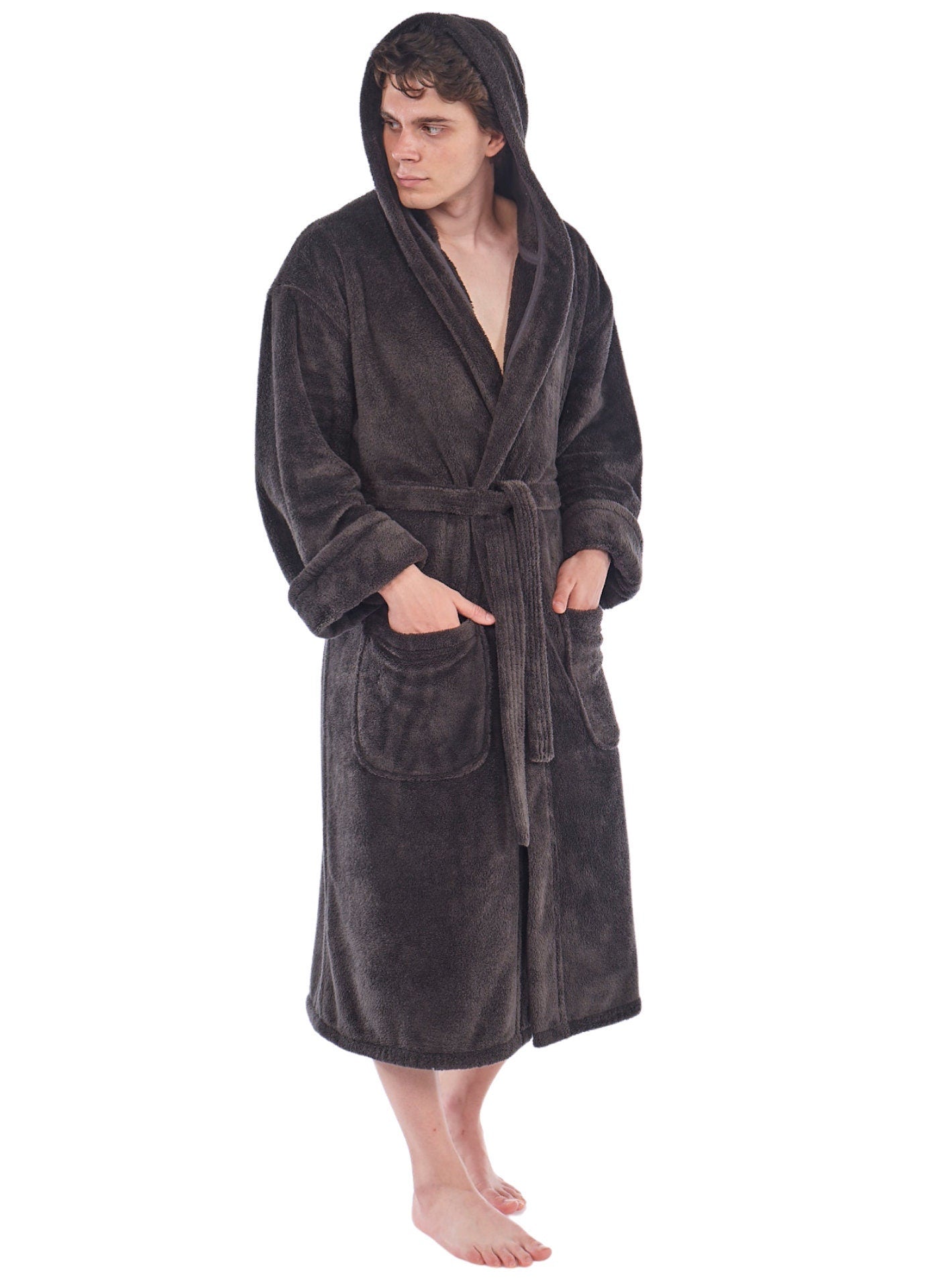 Gift for Him, Personalized, Fleece Plush, Soft, Plush and Warm Hooded Bathrobe | Made in Turkey, Monogrammed, One Size Fits Most / Medium