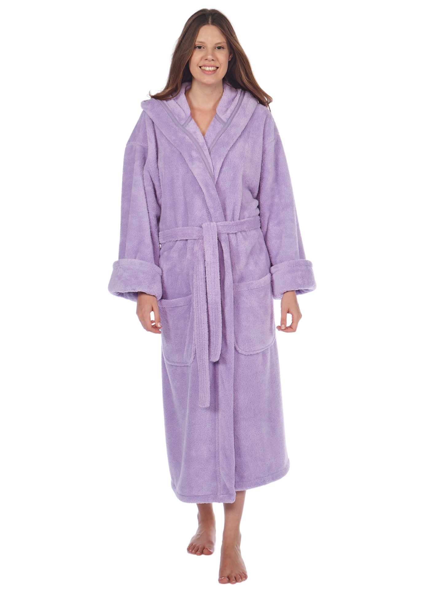 Fleece Plush, Soft and Warm Hooded Bathrobe, Made in Turkey