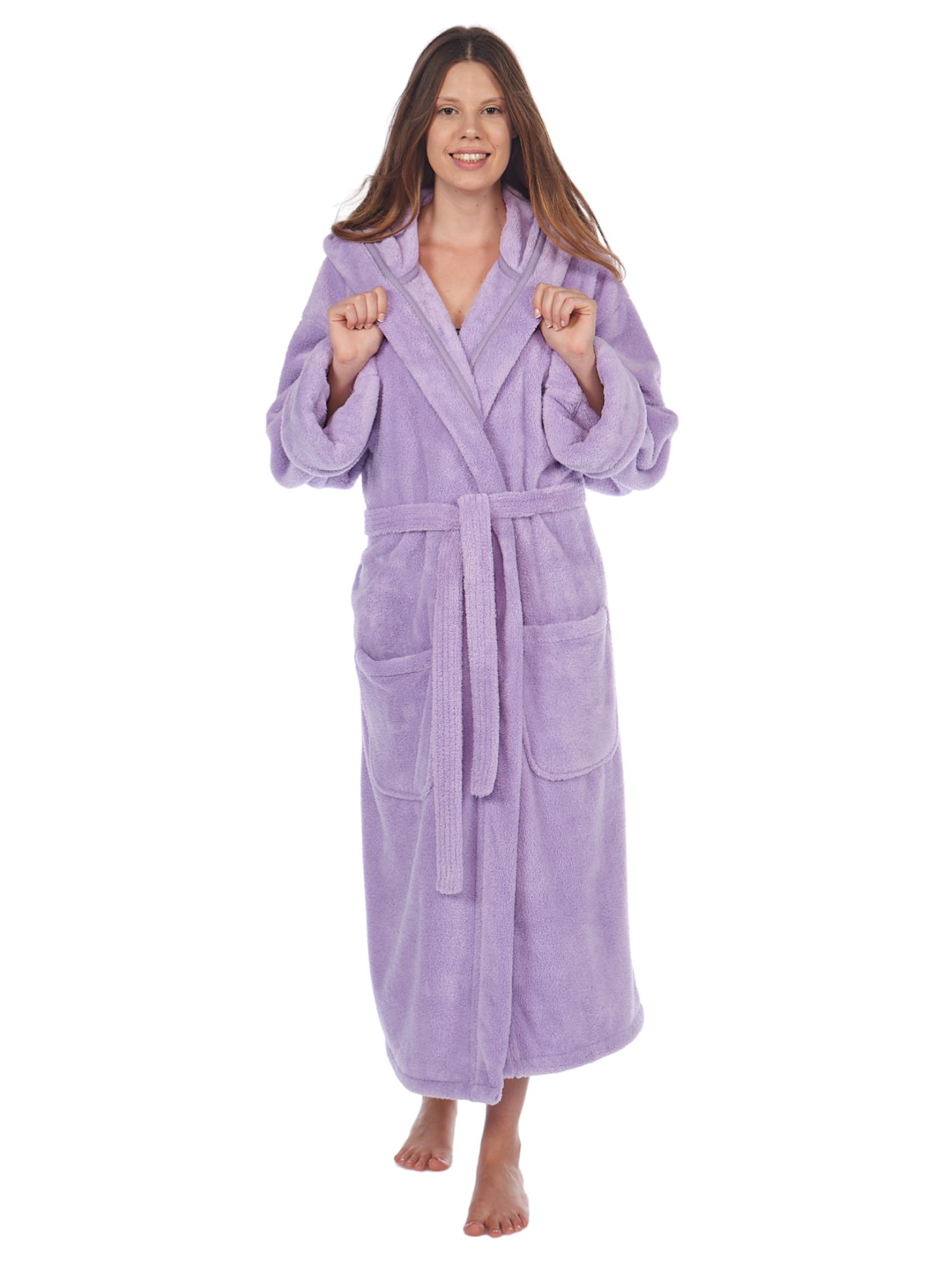 Fleece Plush, Soft and Warm Hooded Bathrobe, Made in Turkey
