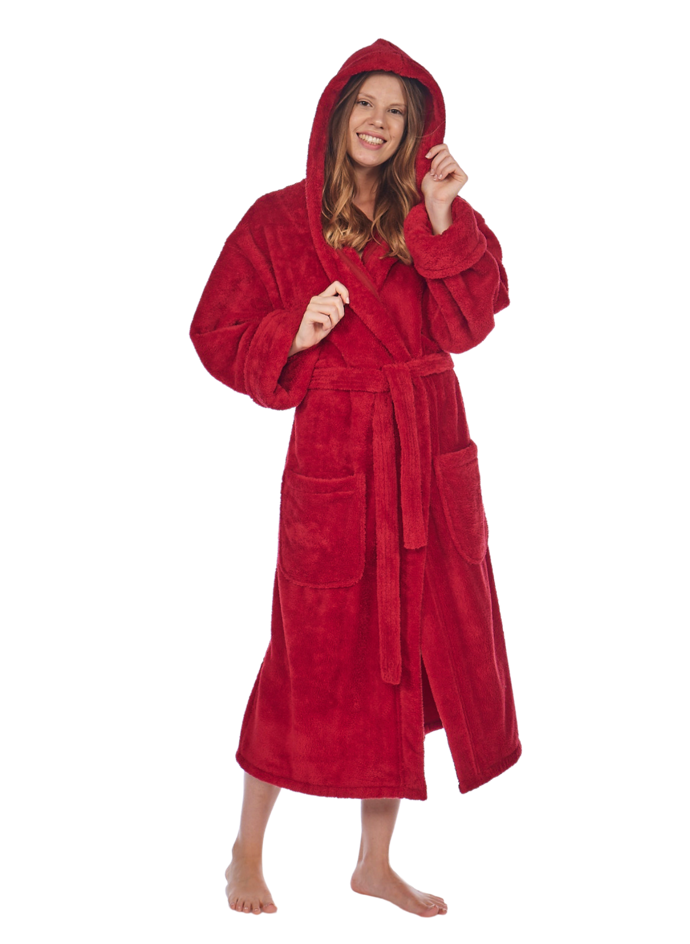 Fleece Plush, Soft and Warm Hooded Bathrobe, Made in Turkey
