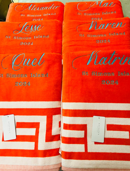 Greek Key Frame Beach Towels