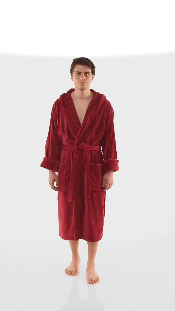 Personalized, Monogrammed, Custom, 100% Cotton Terry Velour, Luxurious, Plush Hooded Robe, Made in Turkey, One Size Fits Most / Medium