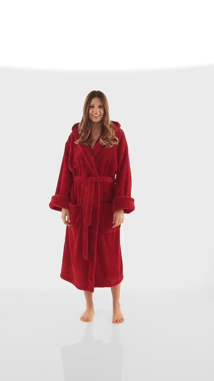 Women's Robe, Gift for Her, Personalized, Fleece Plush, Soft and Warm Hooded Bathrobe, Made in Turkey, Monogrammed, OSFM / Medium