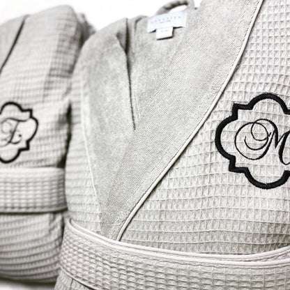 2nd Anniversary Cotton Gift for Couples, Personalized 100% Cotton Waffle/Terry Spa Robe | Made in Turkey, Custom, Embroidered, Wedding Robe