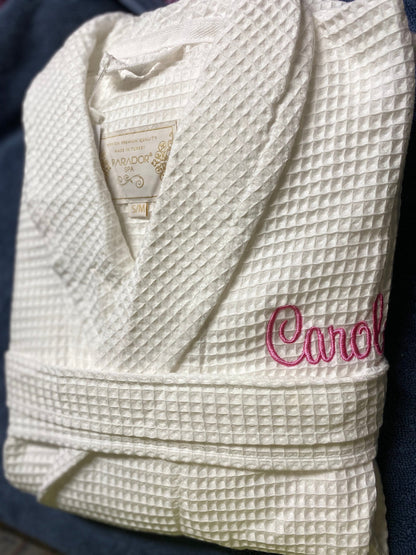 2nd Anniversary Cotton Gift for Couples, Personalized 100% Cotton Waffle Shawl Spa Robe, Bridesmaid robe, Monogrammed Wedding, Birthday Gift
