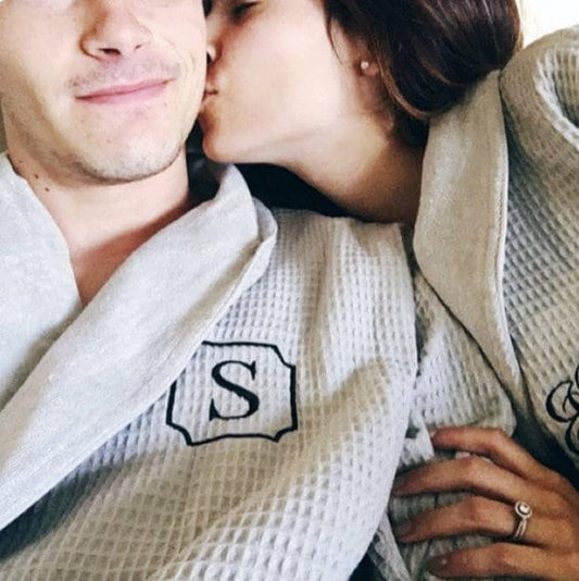 2nd Anniversary Cotton Gift for Couples, Personalized 100% Cotton Waffle/Terry Spa Robe | Made in Turkey, Custom, Embroidered, Wedding Robe
