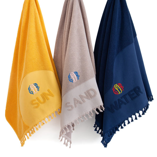 Personalized Hand Knotted Fringe, Quick-Dry Pool and Beach Towel, 100% Turkish Cotton | Summer Essential, Made in Turkey