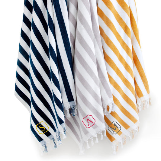 Personalized 100% Cotton Yarn Dye Velour Stripe Pool + Beach Towel | Summer Essential, Made in Turkey, Gift for Summer
