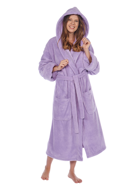 Fleece Plush, Soft and Warm Hooded Bathrobe, Made in Turkey